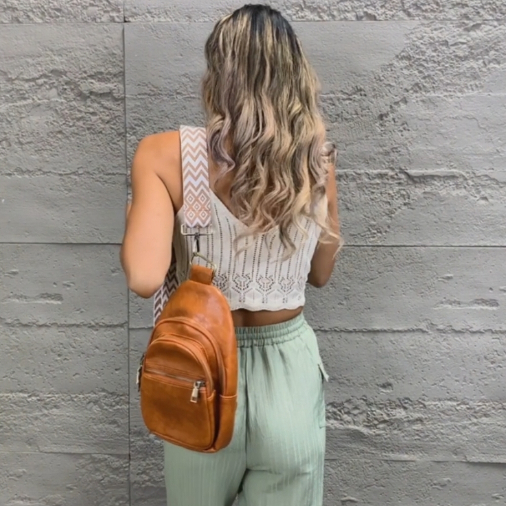 Vegan Leather Sling Bag Crossbody Shoulder Purse Convertible Wide Guitar Strap - Picture 11 of 14
